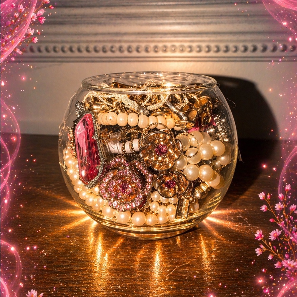 “Bejeweled” Mystery Jewelry Jar with Pink, Pearl and Sparkly Jewelry